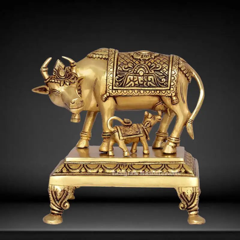 8.5 inches Brass Cow and calf / Komatha Idol with peedam SC