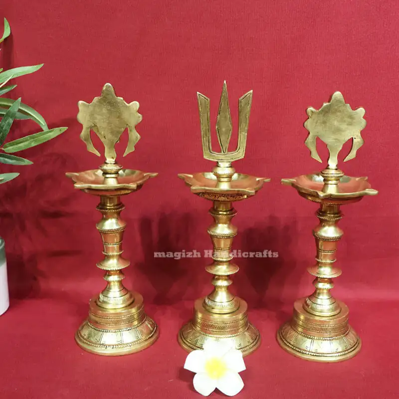 12 inches Brass Perumal Sangu Chakram and Namam Kuthu Vilakku SC - image 3