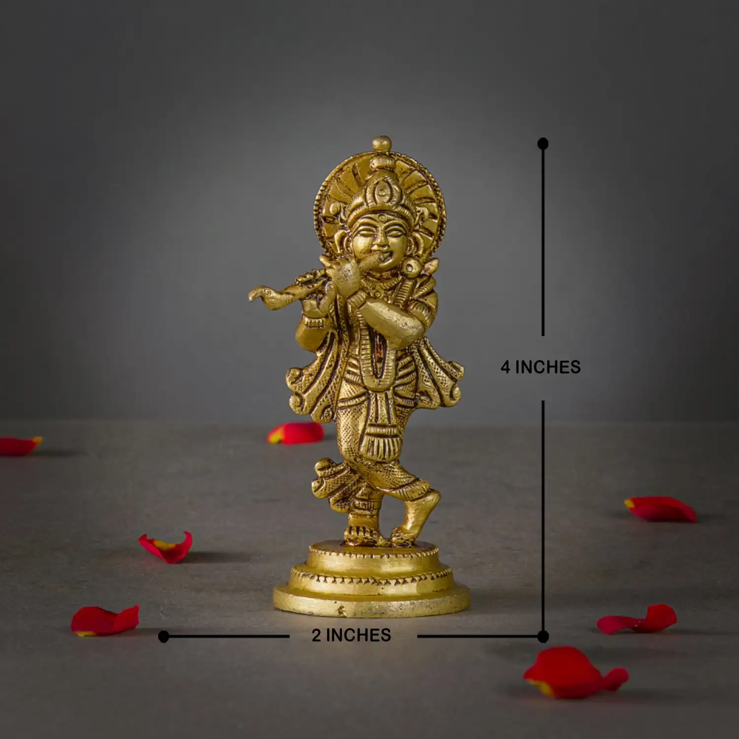 4 inches brass standing Krishna with flute - image 5