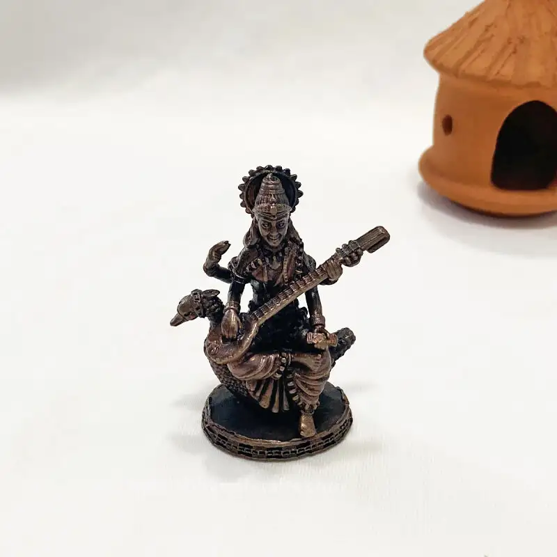 2.3 inches Copper Swan Goddess Saraswathi idol