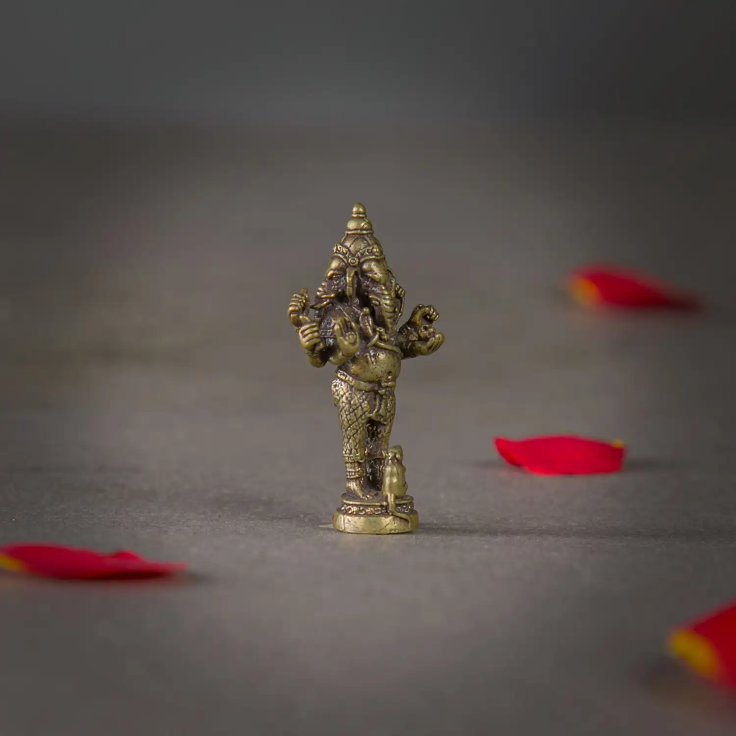 1 inch miniature 3 face Brass Standing Ganesha idol - image 3