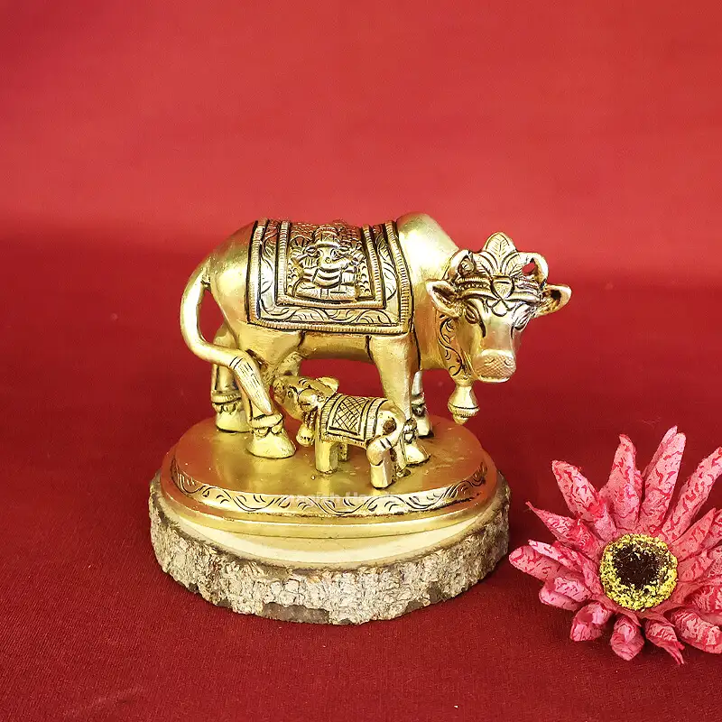 2.5 inches Brass Cow and calf Ganesha and Lakshmi idol SC
