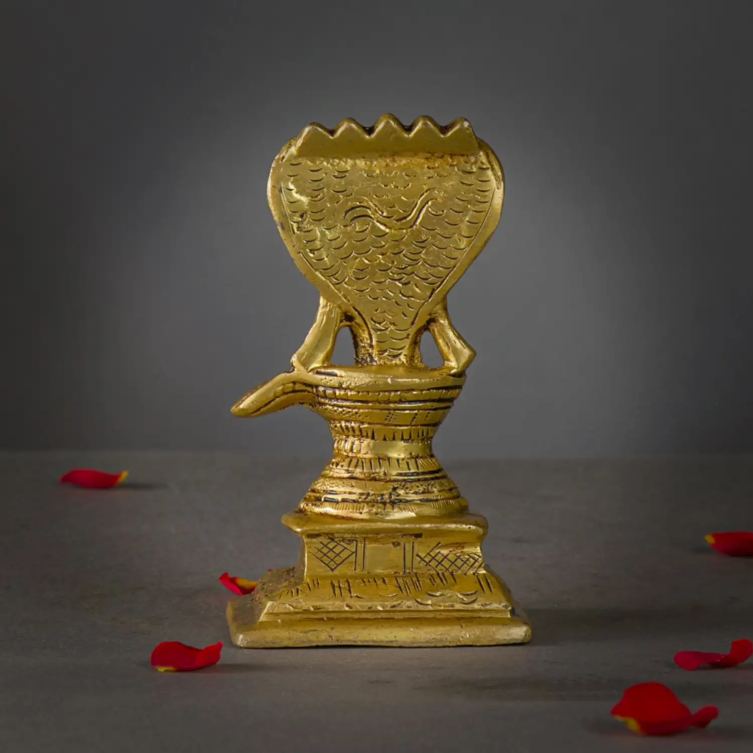 4.5 inches brass Shiva Langam with 5 head snake with mala  idol - image 4