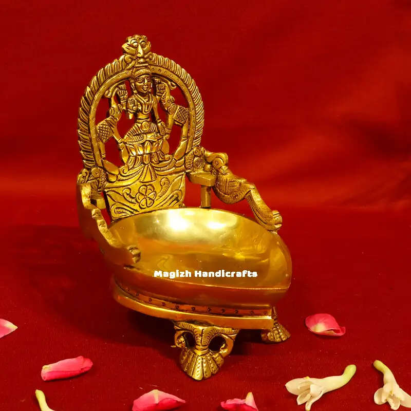 Brass Gaja Lakshmi Lamp 6.5 inches