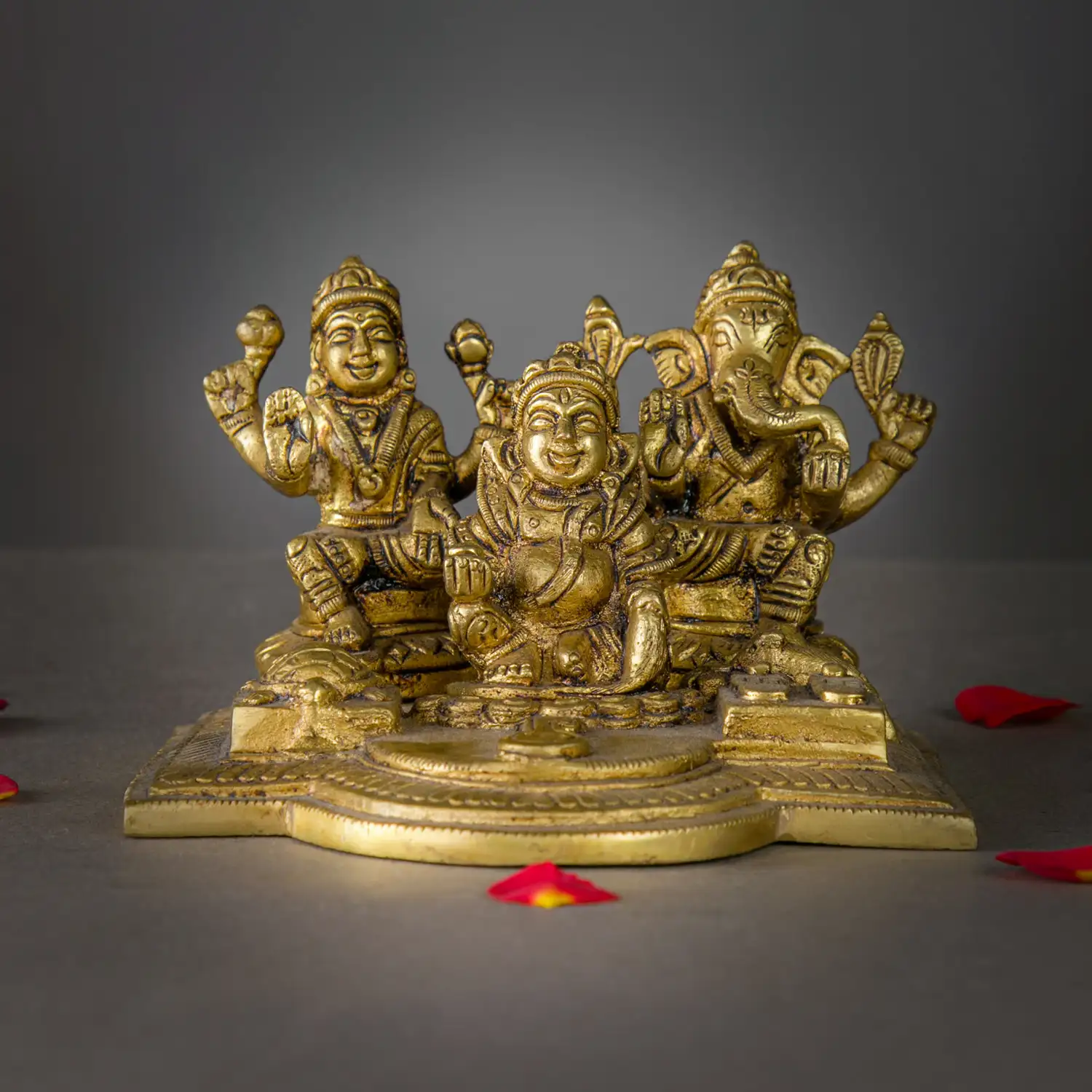 Brass Ganesha Kuber and Lakshmi idol - 3.5 inches