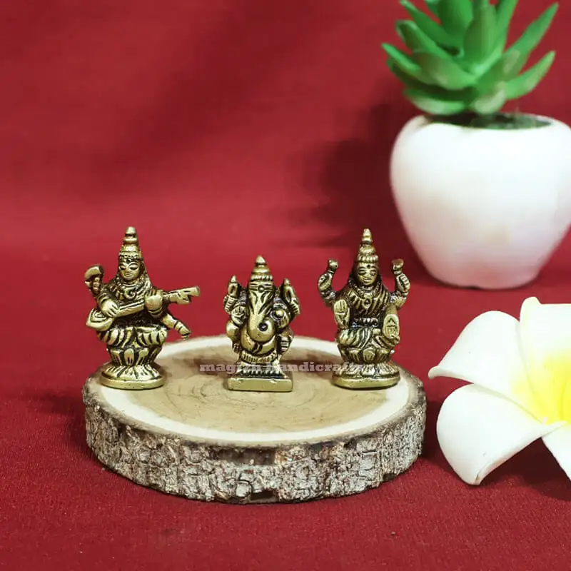 1.5 inches Brass Lakshmi Saraswathi Ganesha miniature idol SC