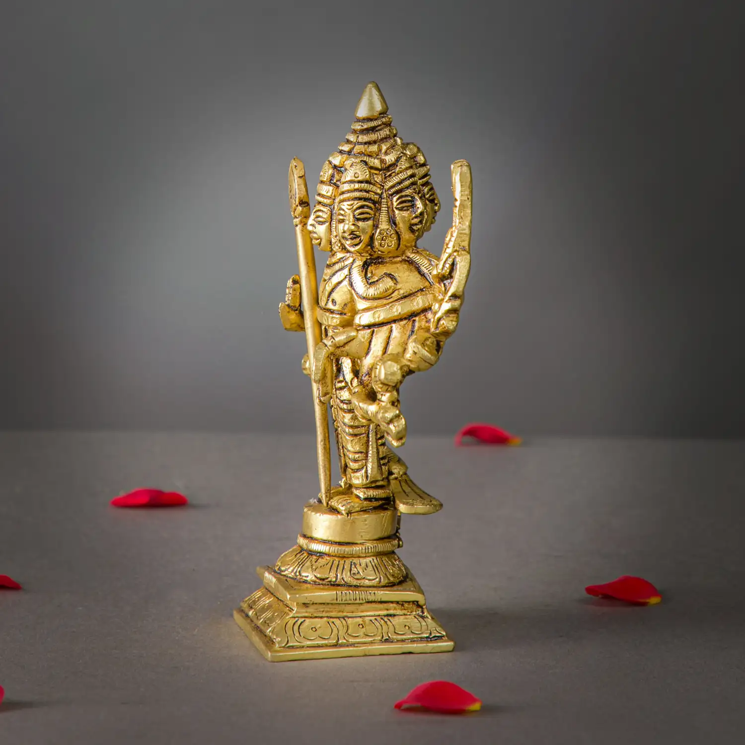 6 inches brass Arumuga Murugan idol with vel - image 3