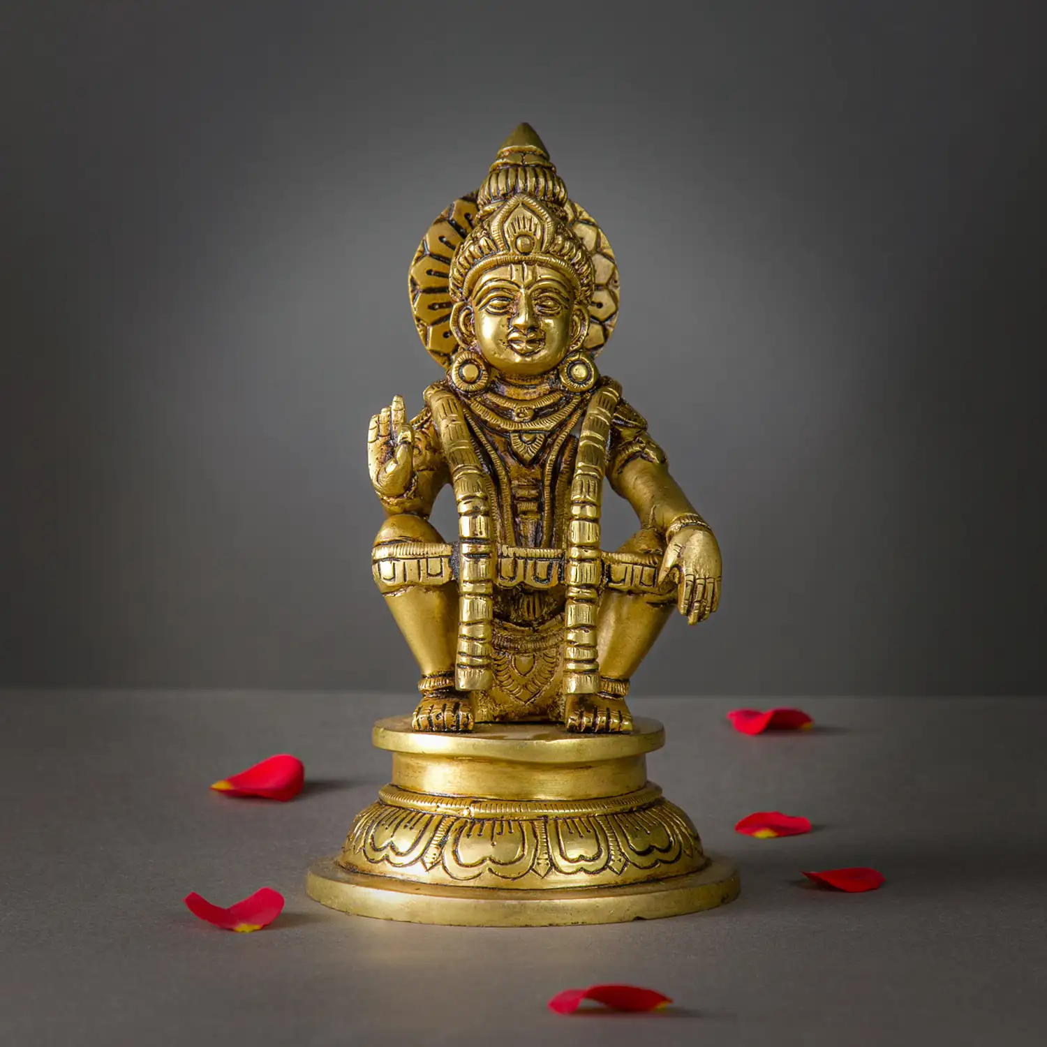6 inch Brass Ayyappan Swamy Idol with mala - image 1