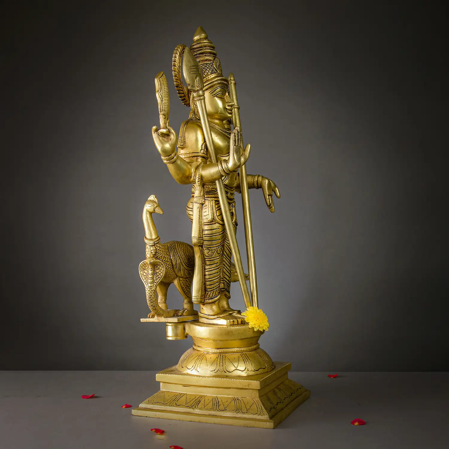 22 inches Brass Standing Murugan with Vel and Seval kodi idol - secondary