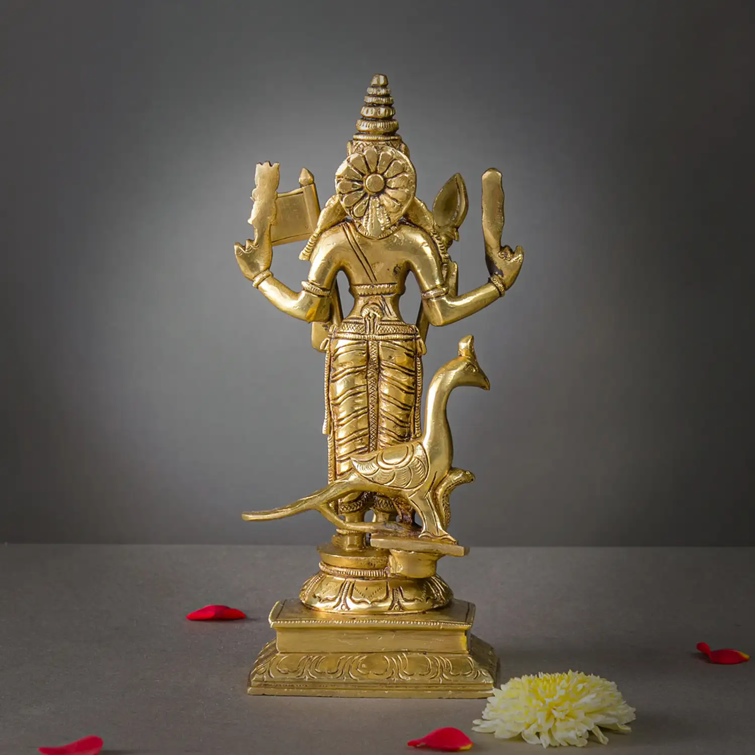 Brass Murugan Vel and Seval kodi idol - 9 inches - image 4