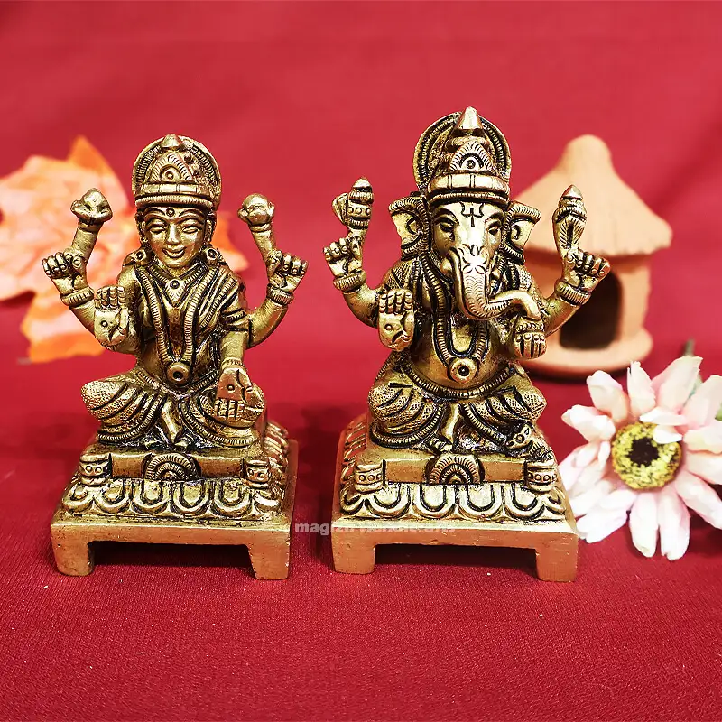4 inches Brass Ganesha and Laksmi SC