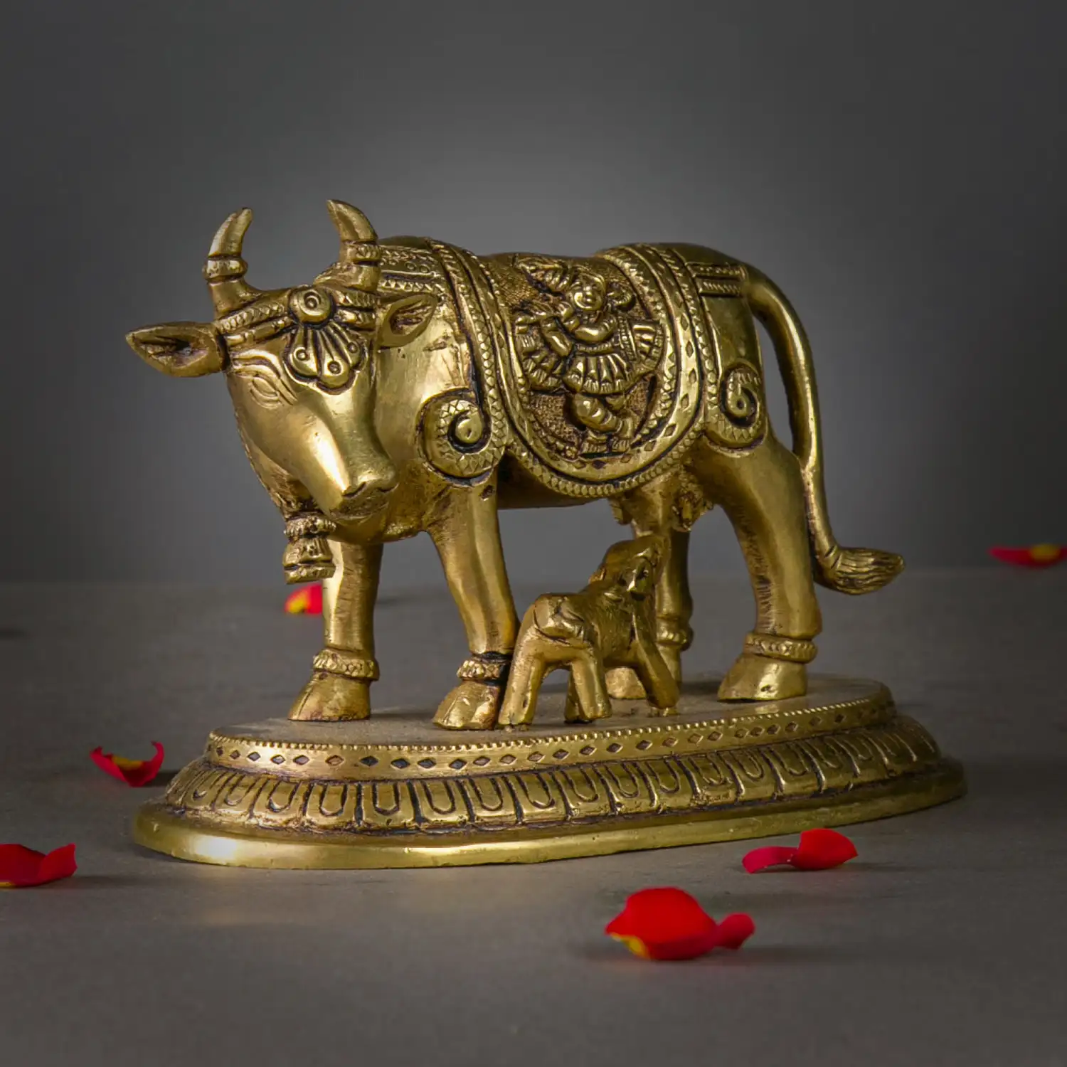 4 inches brass Gomatha with krishna idol - image 3