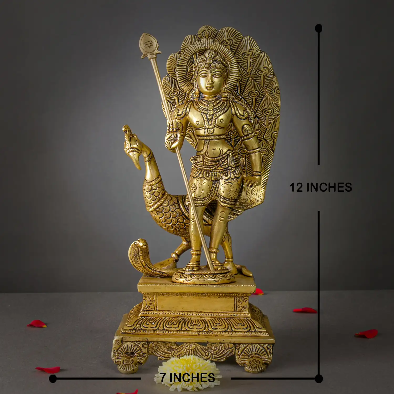 12 inches Brass Murugan Back peacock SQ Base SC - image 5