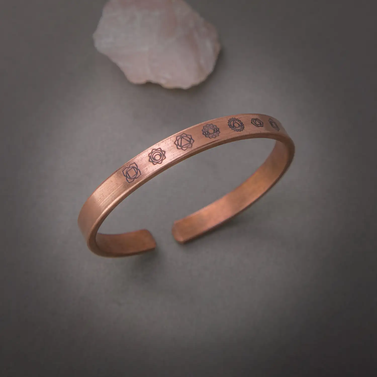 Copper bracelet 7 chakras symbols - 8mm - secondary