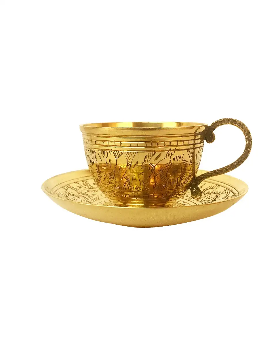 Brass premium quality etching Designer coffee | tea cup and Saucer Combo gifting - image 8