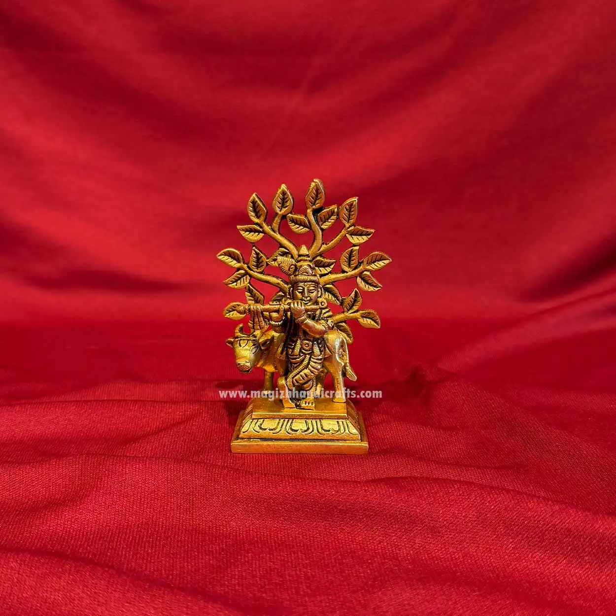 4 inches brass tree Krishna with cow idol