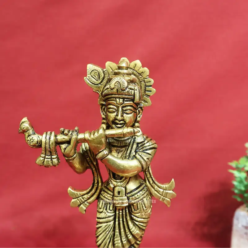 7 inches Brass Krishna Idol round base SC - secondary