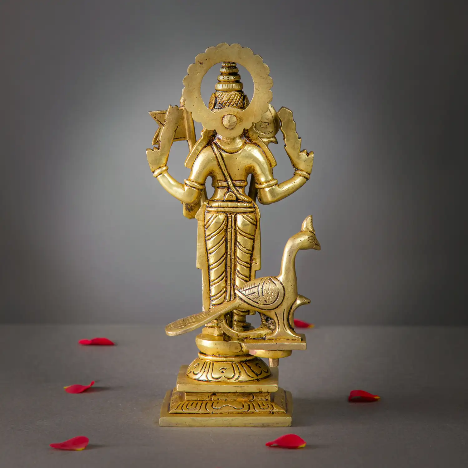 8.5 inches Brass Murugan side Peacock with Vel idol - image 4