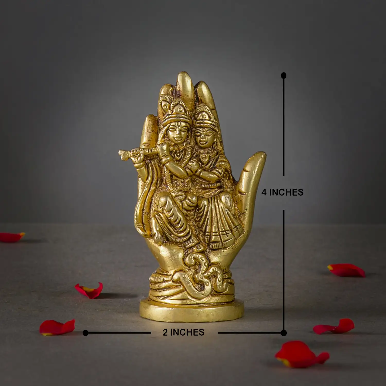 4 inches brass Radha Krishna sitting on hand idol - image 4