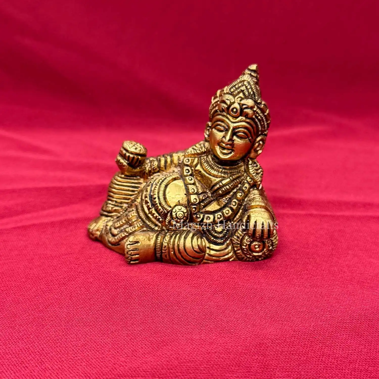 2.5 inches Brass Resting Kuber idol - image 1