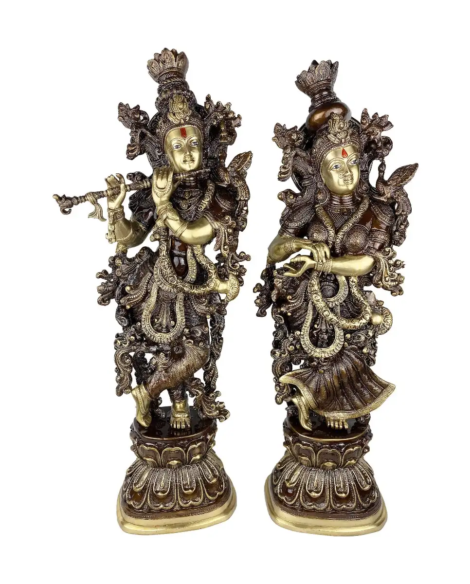 30 inches Brass Antique Radha Krishna Idol - image 3