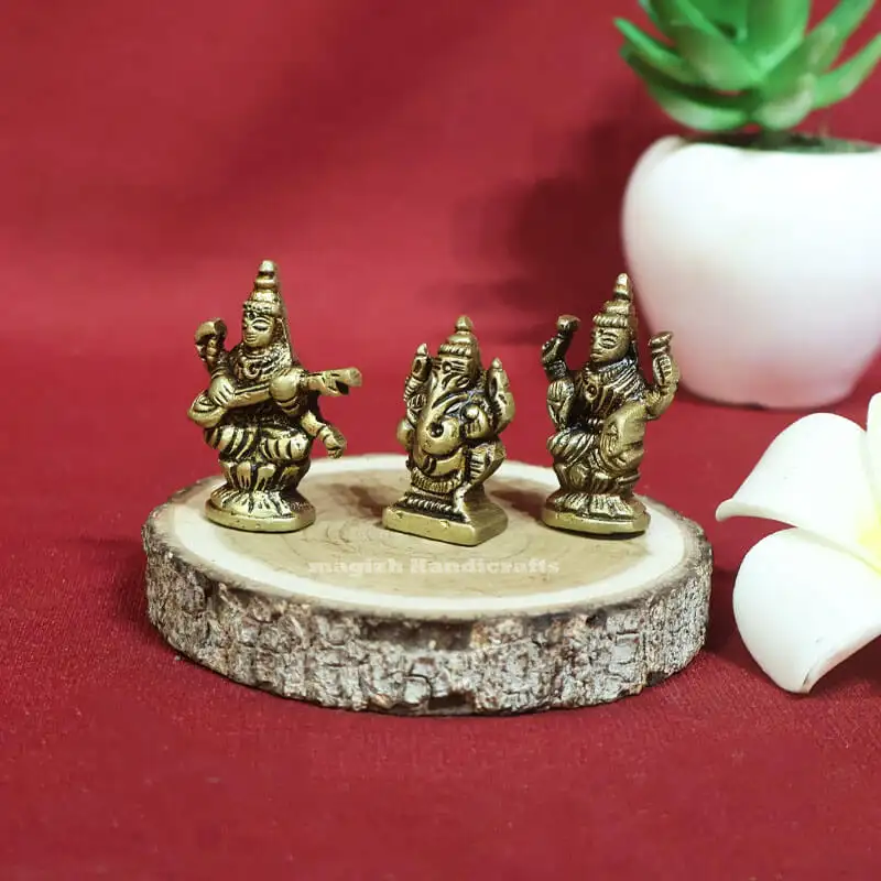 1.5 inches Brass Lakshmi Saraswathi Ganesha miniature idol SC - secondary