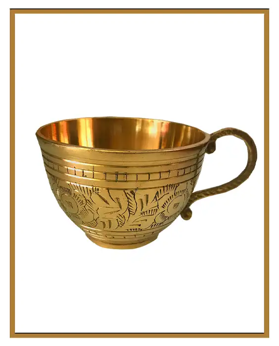 Brass premium quality etching Designer coffee | tea cup and Saucer Combo gifting - secondary