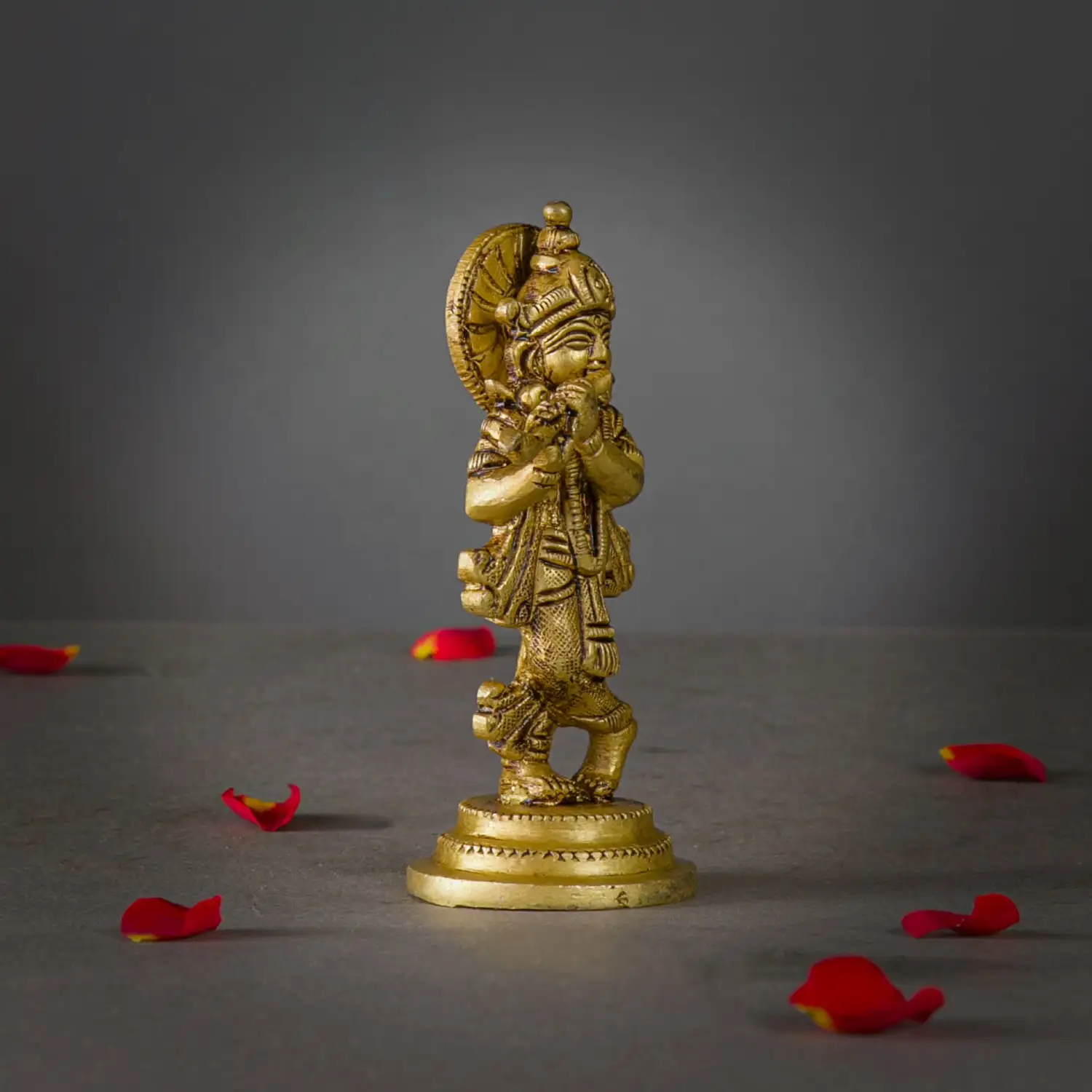 4 inches brass standing Krishna with flute - image 3