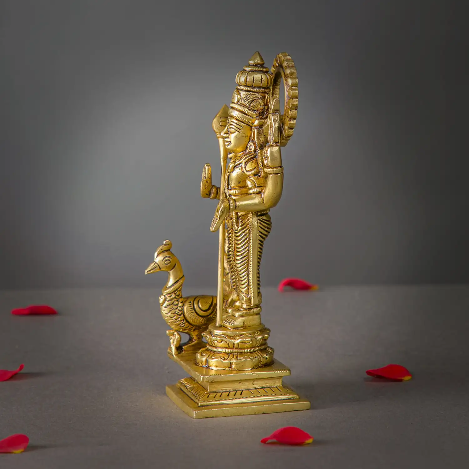 6 inches Brass Murugan Vel and peacock - image 3