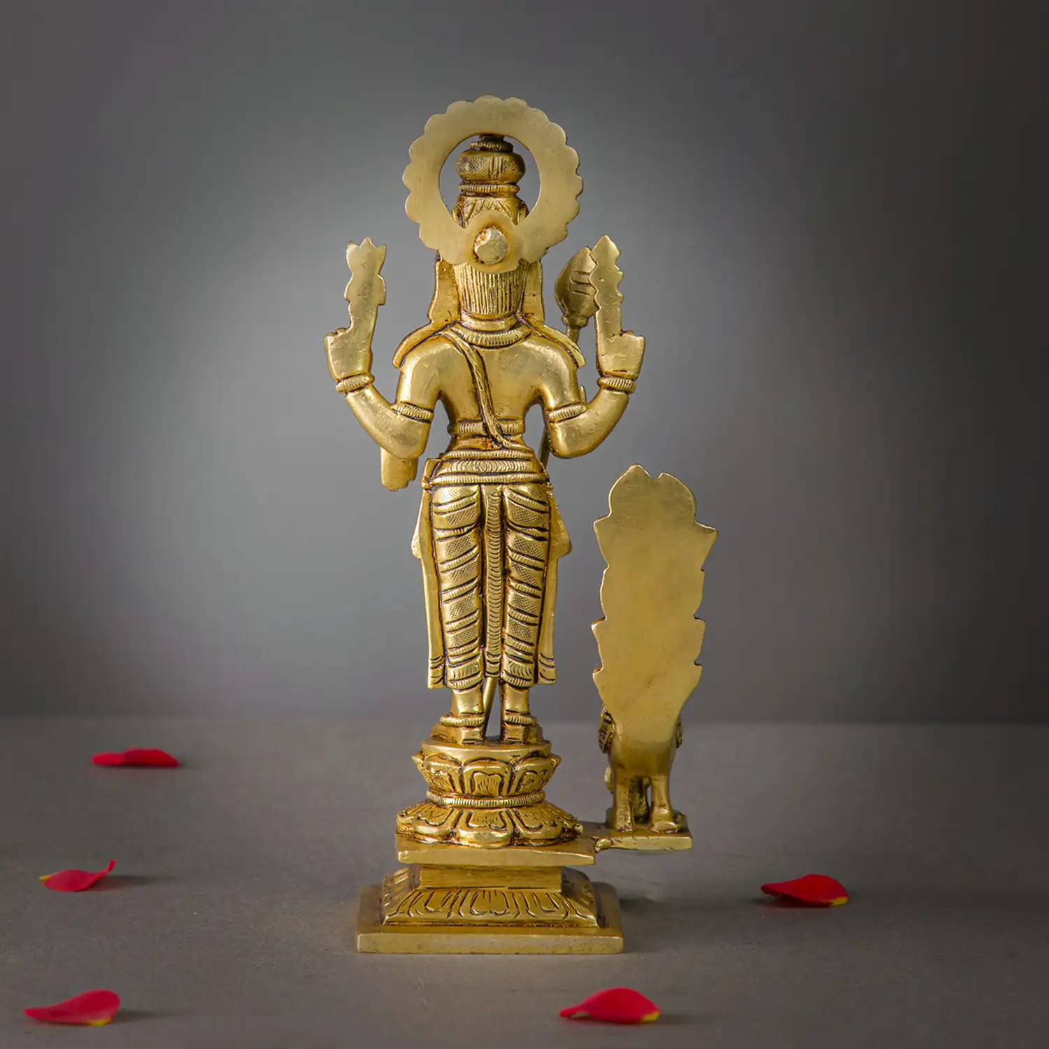8 inches brass standing Murugan with side Peacock idol - image 4