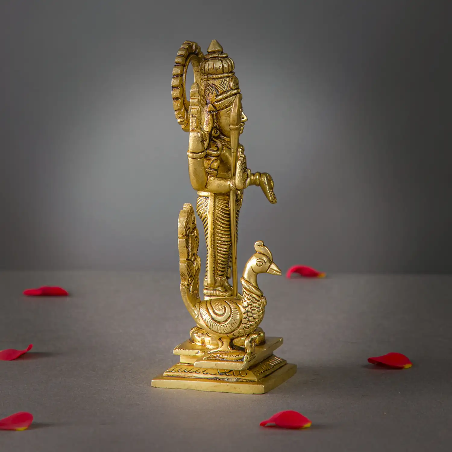 6 inches Brass Murugan Vel and peacock - secondary