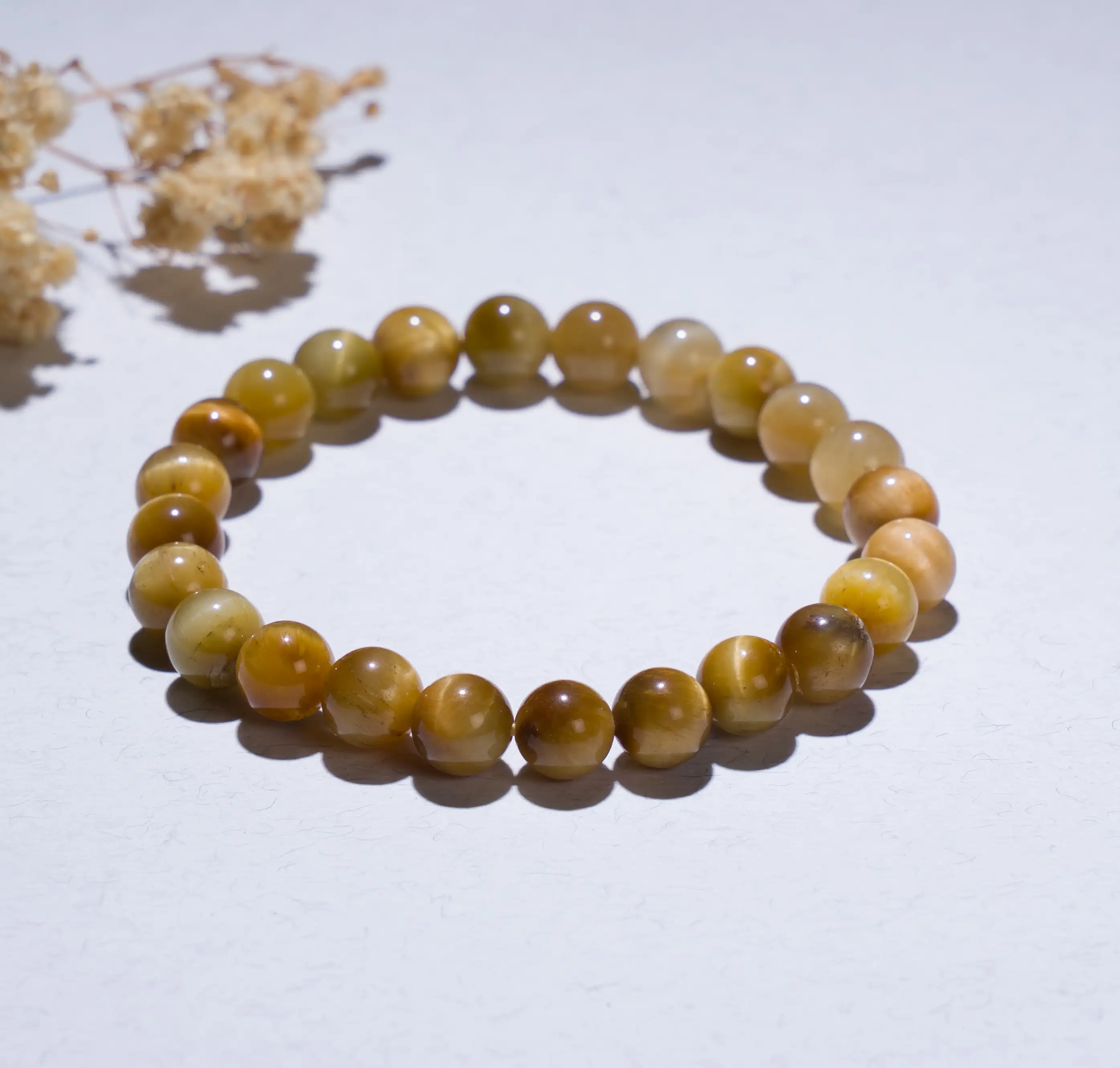 8mm Yellow Cat eye Crystal Bracelet