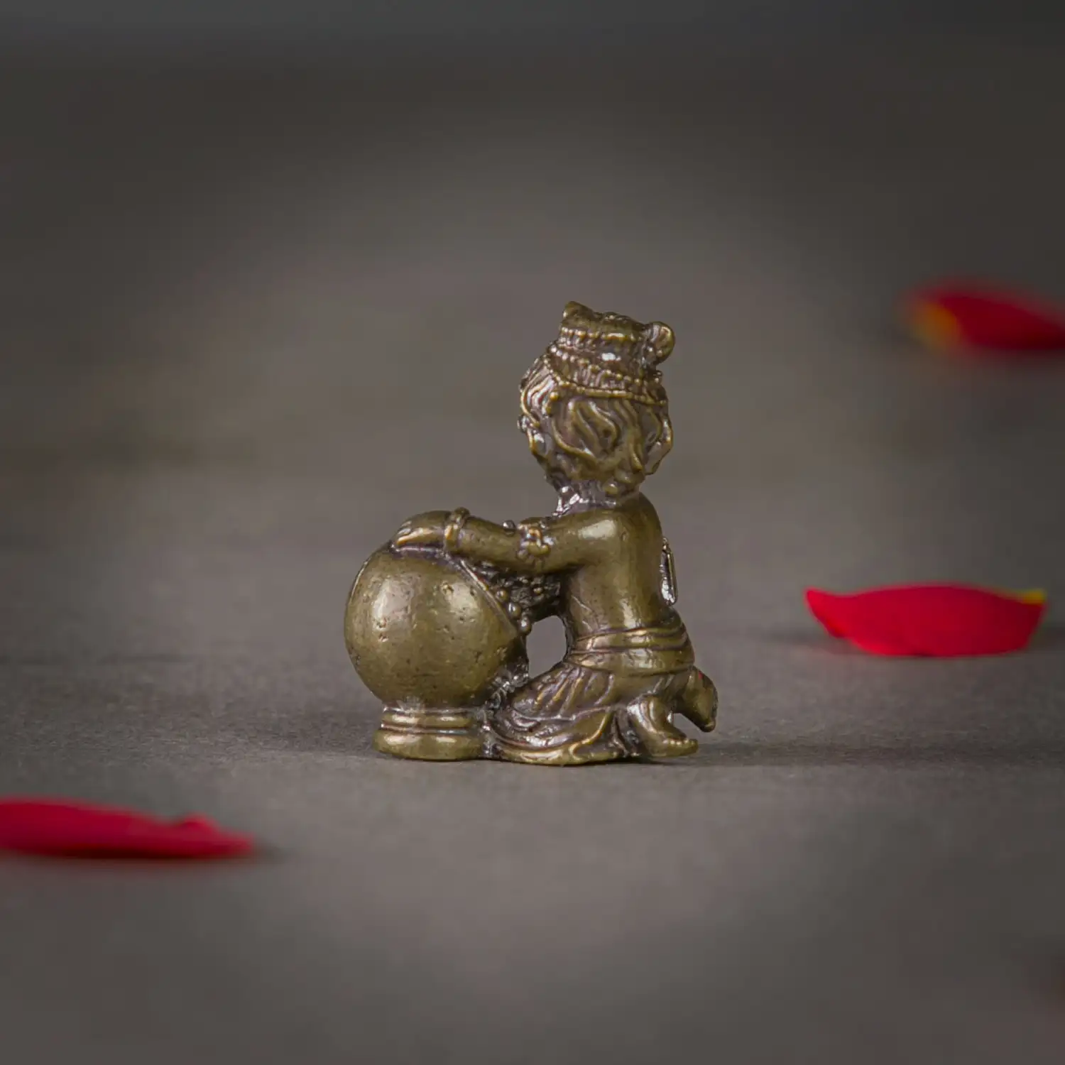1 inch Mini Brass vennai matka baby Krishna idol - image 3