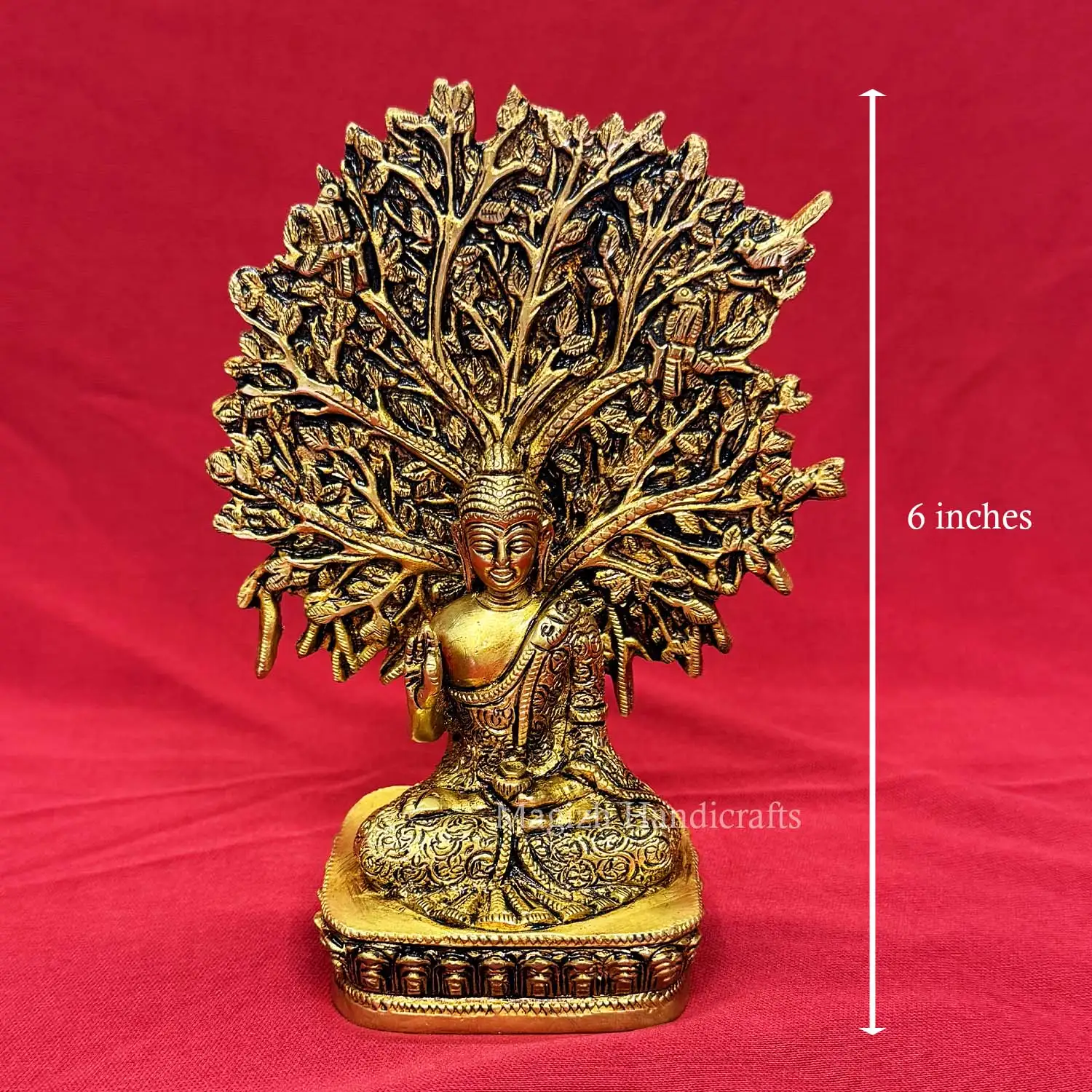 6 inches Brass Buddha with tree Idol - image 4
