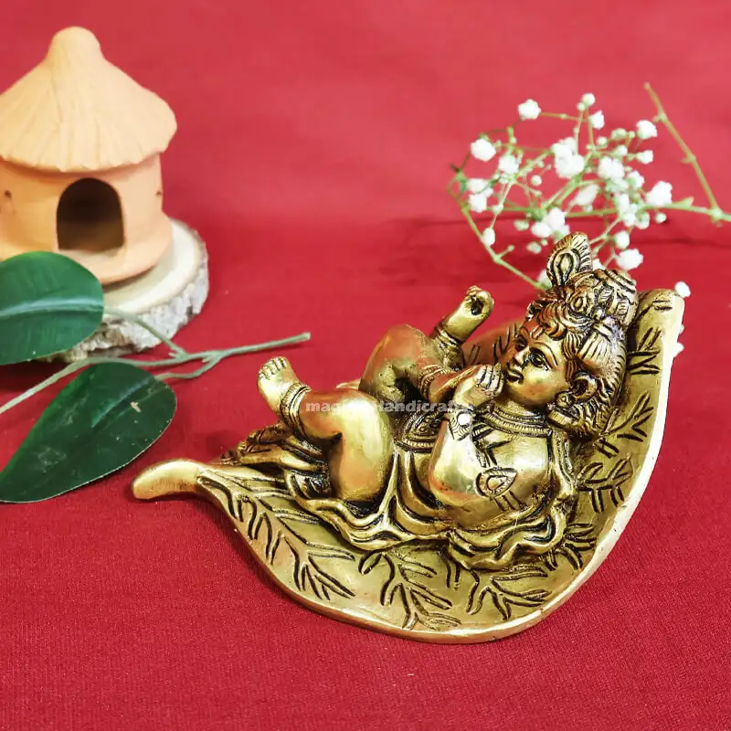 5 inches Brass Leaf Krishna Idol SC - secondary