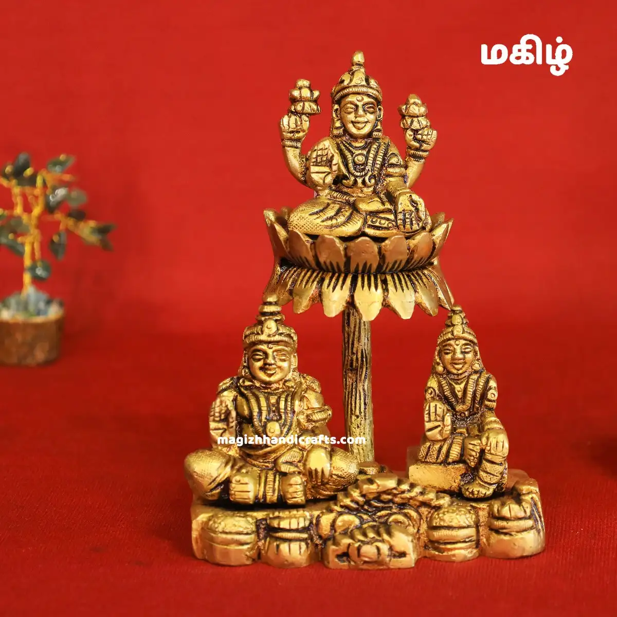 Brass Lotus Kuber and Lotus Lakshmi idol - 5 inches