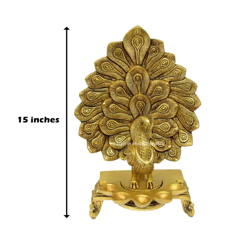 15 inches Brass Peacock 5 face lamp with stand SC - image 4