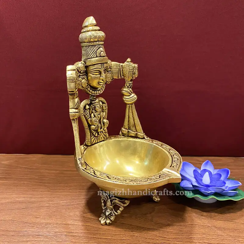 Brass Balaji Face and Lakshmi Vilakku 9.5 inches - secondary