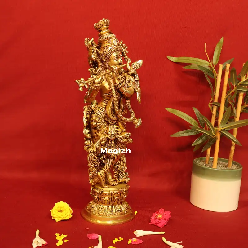 Brass Krishna idol - 14 inches - secondary