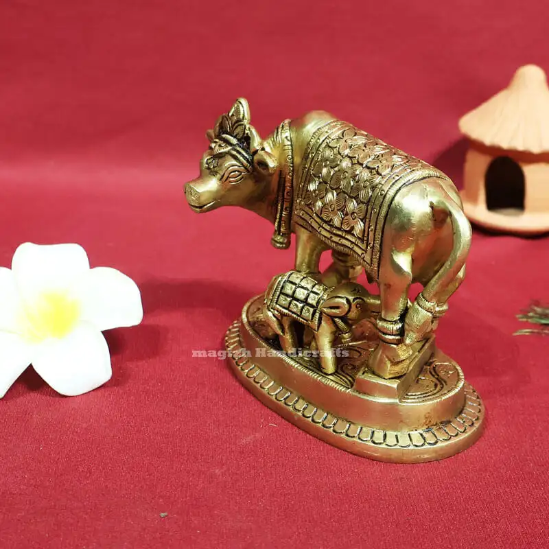 4 inches Brass Cow and calf Flower Idol with peedam SC - image 3