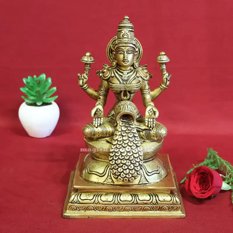 9 inches Brass Dhana Lakshmi idol Rec Base