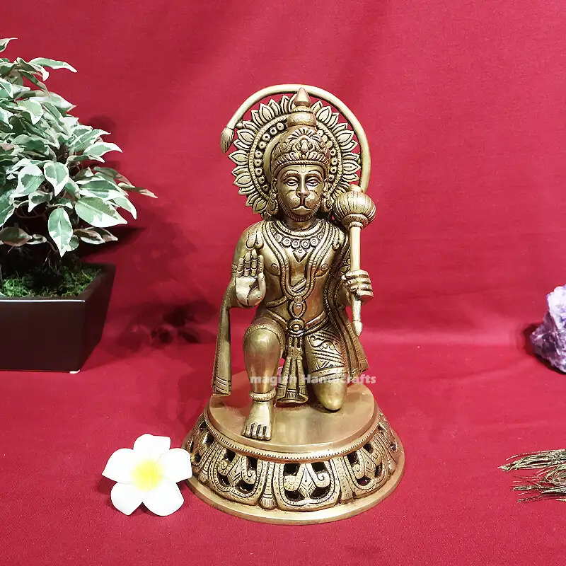 11 inches Brass Sitting Hanuman Idol triangle peedam SC