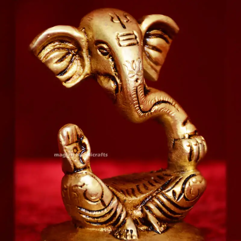 Brass Modern Laddu Ganesha Idol (3 Inches)