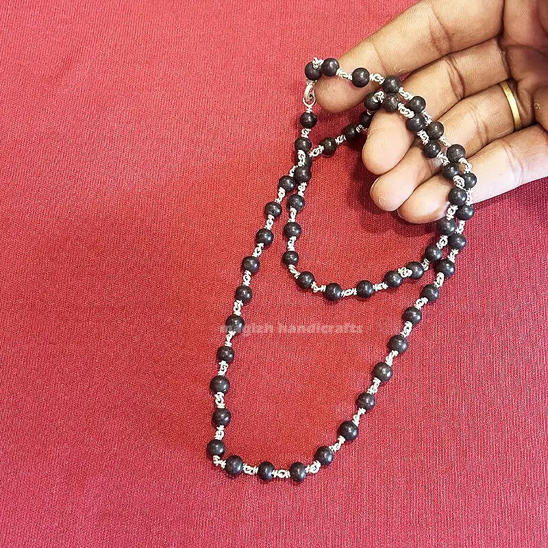 Original karungali mala with Original silver - 6mm - secondary
