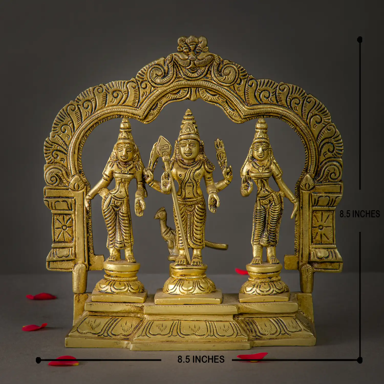 Brass Thiruvachi Murugan Valli Deivanai idol - 9 inches - image 5
