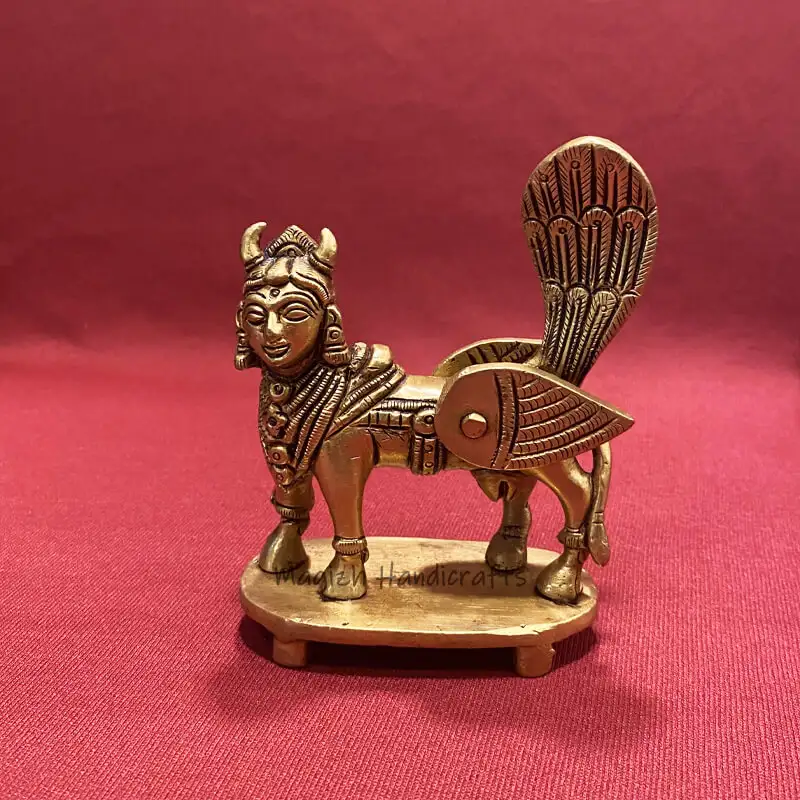 4.3 inches Brass Kamadhenu with Peedam