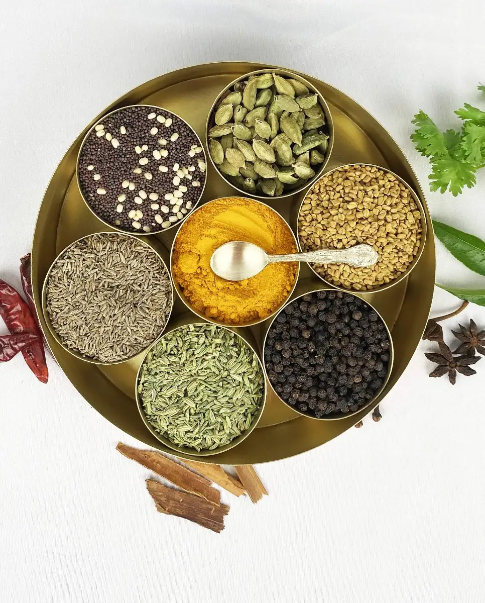 Brass unique engraved masala spices box dabba with brass spoon 7 containers - secondary