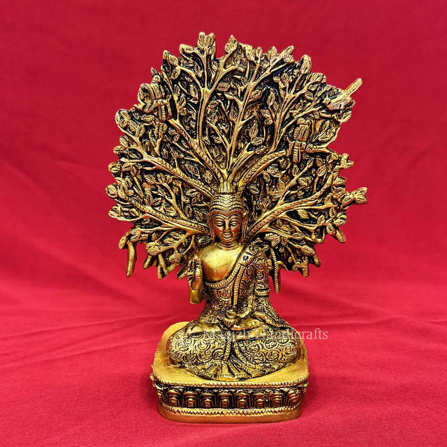 6 inches Brass Buddha with tree Idol - image 1