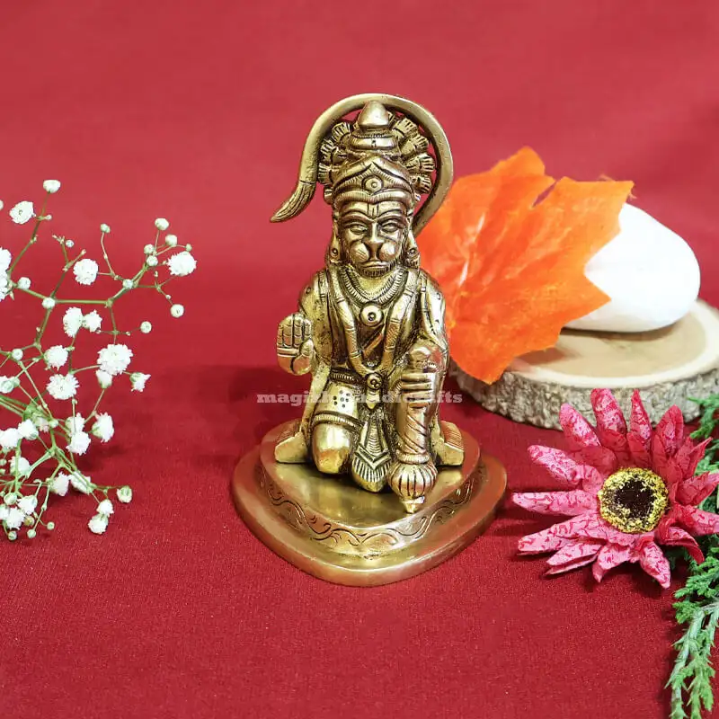4.5 inches Brass Sitting Hanuman Idol triangle peedam SC - secondary