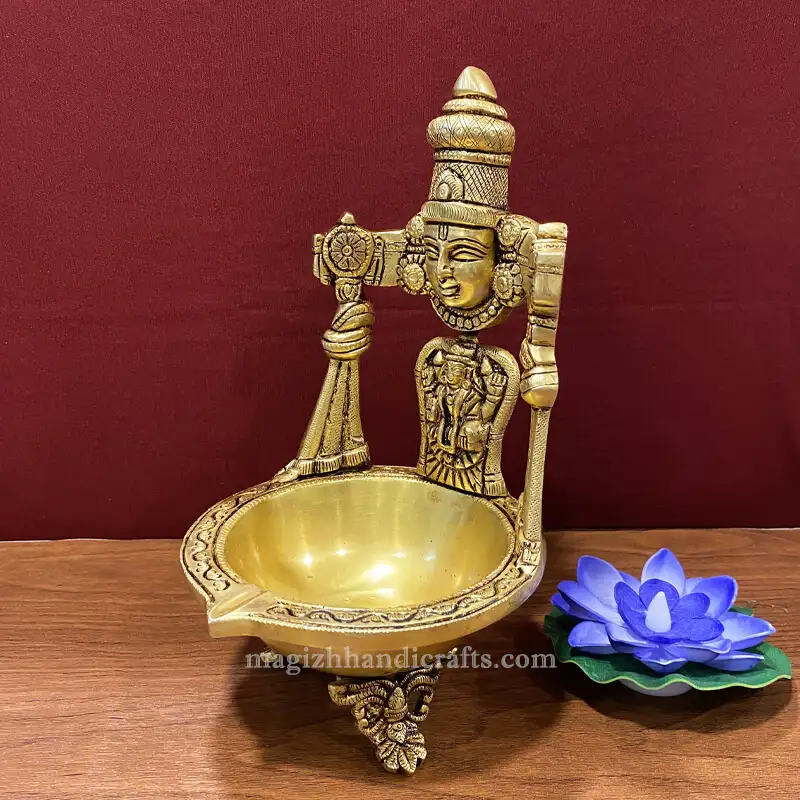 Brass Balaji Face and Lakshmi Vilakku 9.5 inches - image 3